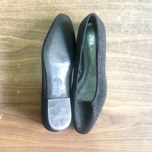 Zara Black Sparkly Beaded Ballet Flats Size 6 - Picture 4 of 8